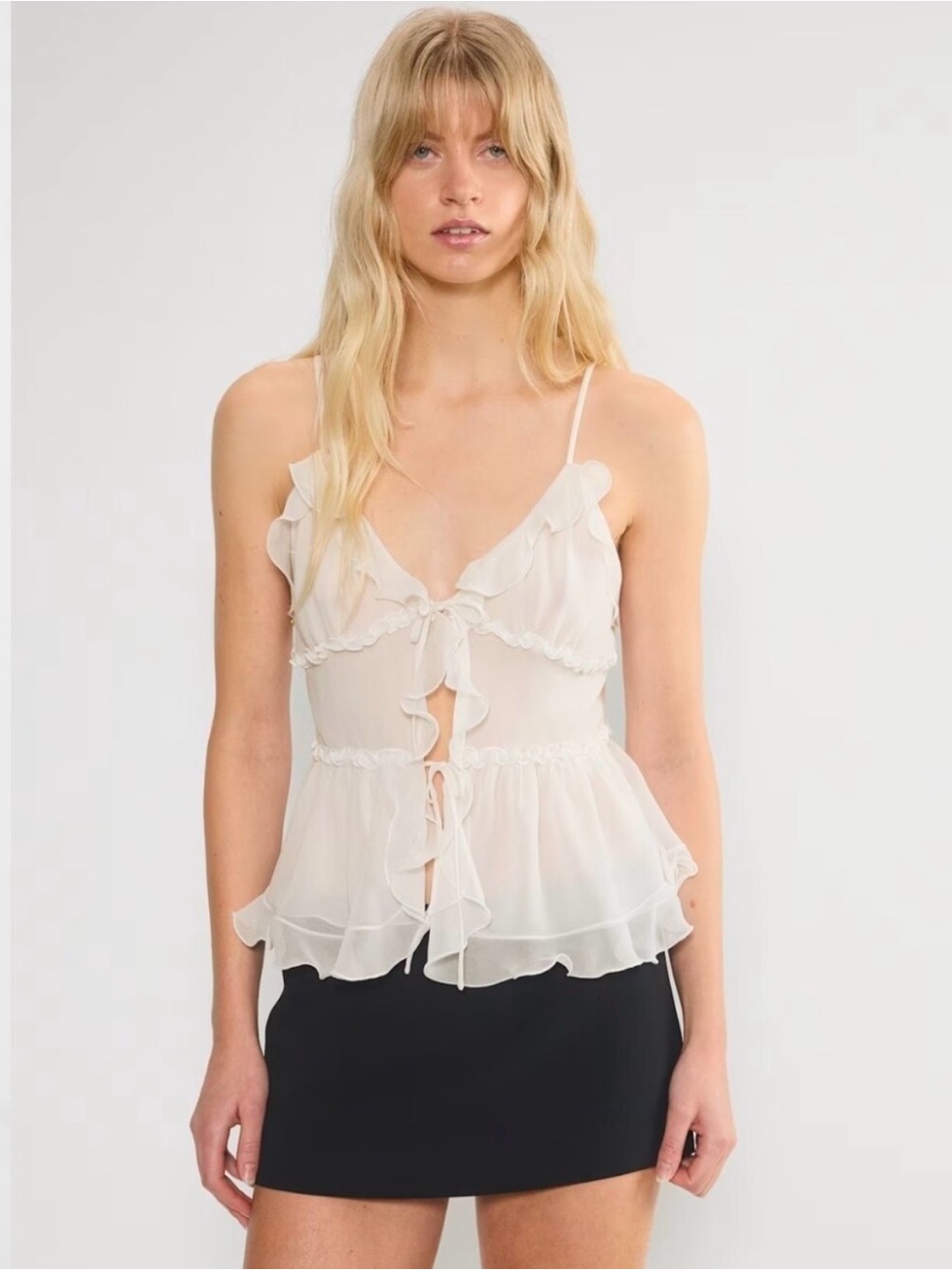 Wilfred Aritzia White Amore Camisole Ruffle Tie Front Chiffon Tank Top Medium